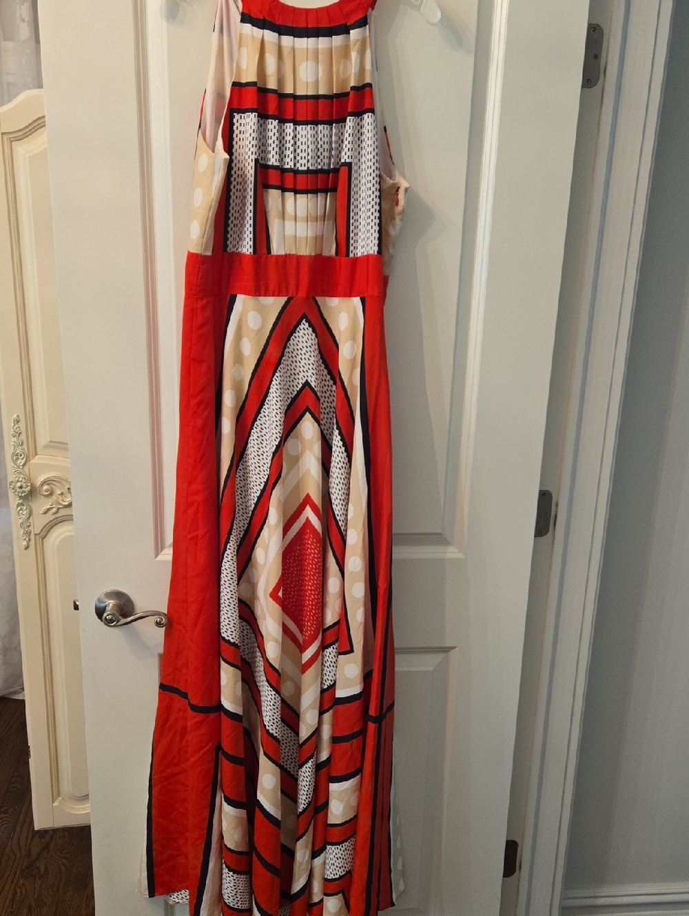 Eliza J Red and Beige Geometric Print Maxi Dress